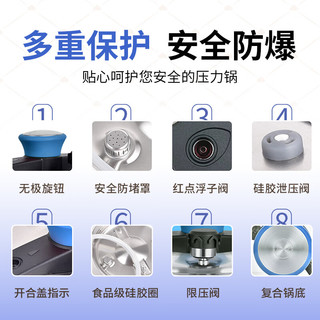 双喜（DOUBLEHAPPINESS）不锈钢高压锅压力锅燃气电磁炉通用防爆家用夹钳式宝石蓝22CM/6L  6L/ 22cm