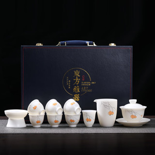 MULTIPOTENT功夫茶具套装手绘中国白羊脂玉瓷素烧三才盖碗套组事事如意