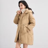 中长款连帽羽绒服女简洁纯色保暖女式羽绒服