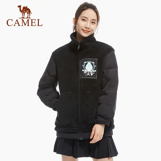 百亿补贴：CAMEL 骆驼 女装羊羔绒外套女冬季时尚拼接宽松加厚保暖连帽休闲外套