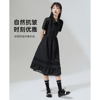 初语气质连衣裙女2023夏季新款衬衫裙显瘦法式小黑裙茶歇裙中长裙