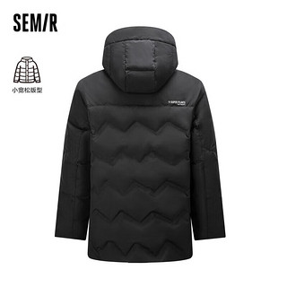 森马（Semir）超级植物系列羽绒服男中长款连帽冬装工装风外套印花101723113139 黑色90001 L