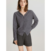 ELLE 简约气质毛针织衫女2024春装圆领毛衣开衫 深灰色