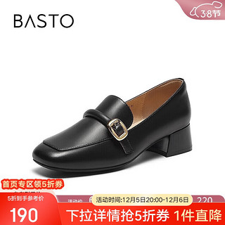 BASTO 百思图 2024春季时尚乐福鞋粗跟女单鞋KA313AA4 黑色 35