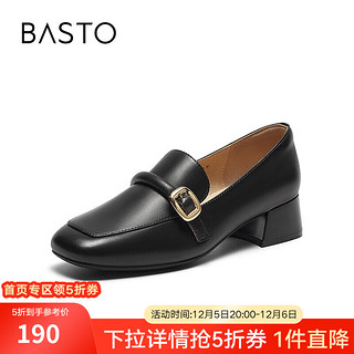 BASTO 百思图 2024春季商场同款时尚通勤乐福鞋粗跟女单鞋KA313AA4 黑色 34