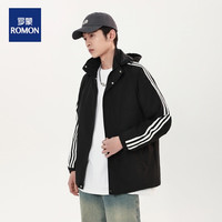 罗蒙(ROMON)春秋季美式潮流情侣夹克男宽松百搭韩版连帽防风休闲外套 男款黑色 4XL