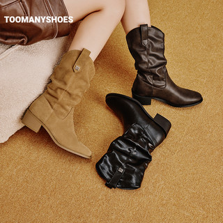 TOOMANYSHOES 尖头高跟骑士靴 咖色 36