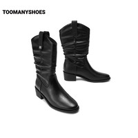 孙千同款Toomanyshoes赵露思美拉德骑士靴秋日记忆短靴高跟堆堆靴 黑色(圆头款) 38