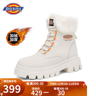 Dickies 帝客 女士雪地靴女靴加绒马丁靴加厚保暖棉靴高帮休闲靴子 米色 37