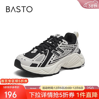 BASTO 百思图 2024春季商场同款休闲老爹鞋女休闲鞋BC778AM4 黑色/白色