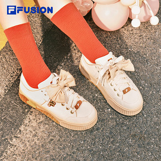 FILA FUSION斐乐潮牌女子板鞋2024运动鞋STACK黑白格休闲时尚 初雪白/米黄色-A-PA 38