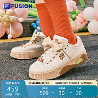 FILA FUSION斐乐潮牌女子板鞋2024运动鞋STACK黑白格休闲时尚 初雪白/米黄色-A-PA 38.5