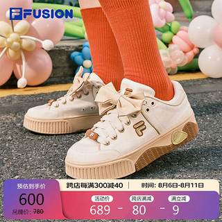 FILA FUSION斐乐潮牌女子板鞋2024运动鞋STACK黑白格休闲时尚 初雪白/米黄色-PA 38