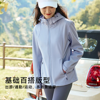 伯希和（Pelliot）户外软壳衣男女运动夹克单层防风防水登山连帽外套 【女款】曜石黑 L