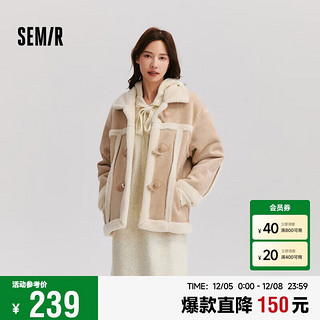 Semir 森马 女士牛角扣翻领宽松文艺仿麂皮仿兔毛夹克 109724108011