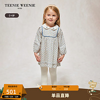 TEENIE WEENIE Kids小熊童装24秋季女宝刺绣娃娃领碎花连衣裙 蓝色 110cm