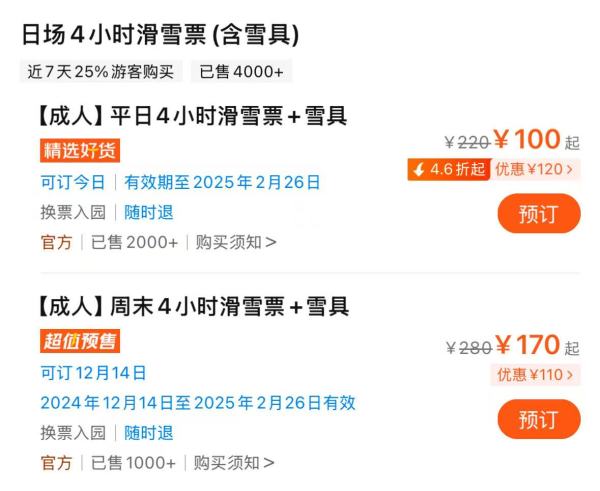 京郊周边滑雪遛娃入!光滑雪票就值200元!北京朗丽兹酒店(文成国际延庆万达广场店) 高级双床房1晚+双早+石京龙滑雪场双人平日4h滑雪票