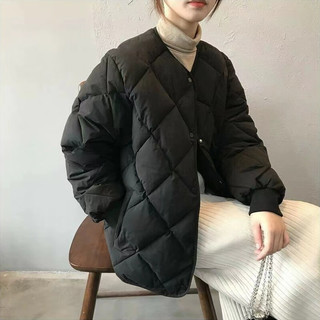 薇靡雅（WEIMIYA）短款棉服女冬季韩版宽松菱格棉衣外套加厚面包服棉袄 米白色 XL