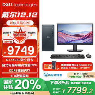 DELL 戴尔 灵越3030 台式电脑主机游戏台机 (14代i7 16G 1TBSSD RTX4060)21.5英寸显示器