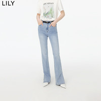 丽丽 LILYIY秋新款女装休闲通勤洋气开叉复古修身款显瘦微喇牛仔裤女 404