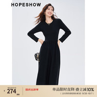 红袖通勤时尚简约连衣裙秋冬季新款女装X收腰九分袖高级小众气质长裙 050