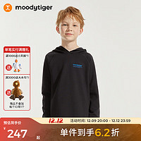 moodytiger 儿童卫衣24年春季男女童连帽长袖宽松运动套头衫童装上衣 炭黑色 130cm