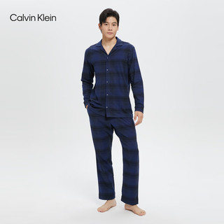 Calvin Klein 内衣秋冬男士时尚格纹法兰绒纽扣翻领舒适家居长袖睡衣NM2202 6JZ-蓝色格子 M
