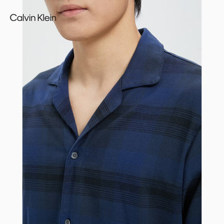 Calvin Klein 内衣秋冬男士时尚格纹法兰绒纽扣翻领舒适家居长袖睡衣NM2202 6JZ-蓝色格子 M