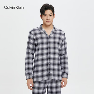 Calvin Klein内衣秋冬男士时尚ck格纹法兰绒纽扣翻领舒适家居长袖睡衣NM2202 5T9-黑白格子 L