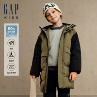 Gap男童2024秋冬中长款连帽迷彩拼接羽绒服儿童装外套666101 深橄榄绿 160cm(14-15岁) 亚洲尺码