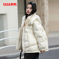 YAYA 鸭鸭羽绒服 女2024冬季新品短款时尚百搭连帽加厚鸭绒保暖外套J