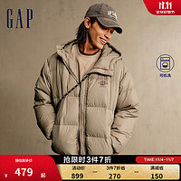 Gap男装2024秋冬新款胶印logo挡风立领连帽羽绒服保暖外套680494