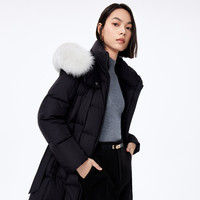 丽丽 LILY【2023冬】保暖鸭绒狐狸毛连帽时尚通勤长款羽绒服外套女