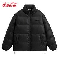 可口可乐 Coca-Cola 雾面PU皮衣厚版哑光印花纯色立领面包棉服 黑色 M