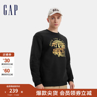 Gap男女装2024秋冬印花logo抓绒圆领卫衣简约休闲上衣676357 黑色 180/100A(XL)亚洲尺码