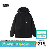 森马（Semir）外套2024秋季户外三防宽松连帽夹克插肩袖大口袋工装109524108102 黑色90001 M