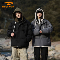 Deerway德尔惠美式时尚连帽假两件冬季棉服保暖御寒保暖棉袄子外套
