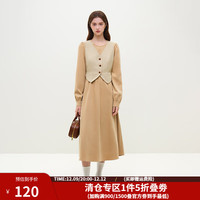 范思蓝恩23FS14720 假两件气质连衣裙女秋冬季小香风拼接内搭裙子 驼色 S