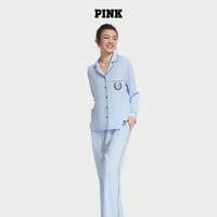 维多利亚的秘密 PINK 天丝绵柔轻盈舒适衬衫式长款家居服女士睡衣套装1 53M1海洋蓝 11245721 S