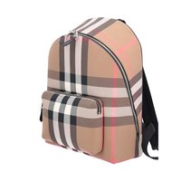 BURBERRY/博柏利 经典纺织格纹装饰拉链配口袋双肩包 灰褐色