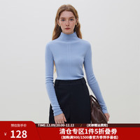 范思蓝恩法式双绞花半高领毛针织女冬装羊毛修身打底衫 晴空蓝 S