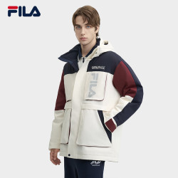 FILA 斐乐 官方男装羽绒服男2024冬新款休闲保暖连帽外套 梨花白-IV