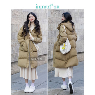 茵曼鸭绒羽绒服女连帽防风外套18348|250 深卡其 M 