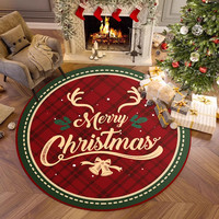 圣诞风地垫圆形水晶绒垫子喜庆氛围红色地毯卧室装饰布置脚垫家用