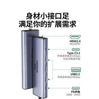 UGREEN 绿联 Type-C扩展坞USB3.2高速拓展坞4K60Hz雷电HDMI接口扩展器适用苹果Mac华为笔记本电脑转换器iPad