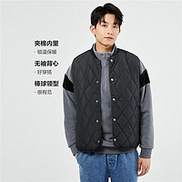 GIORDANO 佐丹奴 背心外套男24冬夹棉菱形格纹棒球领无袖棉衣马甲男13074824