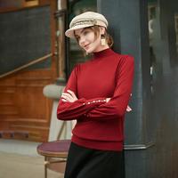 真的好 半高领金属扣羊毛衫泡泡袖针织衫上衣女
