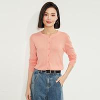 纯棉开衫女针织外套春款纯色圆领开衫百搭女式针织衫