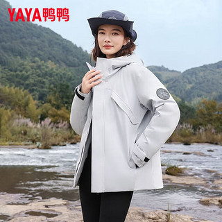 鸭鸭（YAYA）冲锋衣羽绒服男女同款秋冬户外运动滑雪保暖时尚外套 浅云灰色 XS