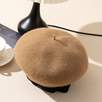 COGIT 100%羊毛编织防风保暖百搭纯色平顶画家帽贝雷帽